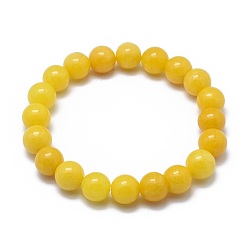 Yellow Jade Natural Yellow Jade Bead Stretch Bracelets, Round, Dyed, 2-1/8 inch~2-3/8 inch(5.5~6cm), Bead: 8mm