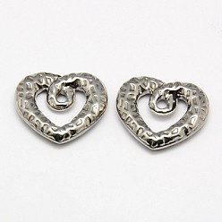 Stainless Steel Color Tarnish Resistant 304 Stainless Steel Textured Pendants, Bumpy, Hammered Heart, Stainless Steel Color, 19x21x4mm, Hole: 2x3mm