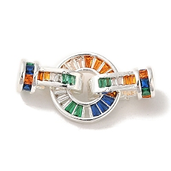 Разноцветный Покрытие стойки латунь паве фианиты складные застежки, долговечный, без кадмия и без свинца, плоско-круглые, красочный, 26 мм