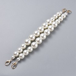 White Bag Graduated Beaded Chain Straps, with ABS Plastic Imitation Pearl Beads and Light Gold Zinc Alloy Lobster Clasps, for Bag Replacement Accessories, White, 27~28cm