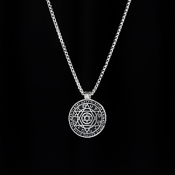 Плоский Круглый Кулон из сплава 201 ожерелья из нержавеющей стали для мужчин, античное серебро, плоско-круглые, 27.56 дюйм (70 см)
