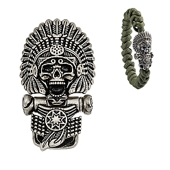 Античное Серебро Латунные застежки-карабины, Индийская череп, античное серебро, 43.5x24x13.5 мм