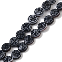 Черный Бусы лэмпворк ручной работы, плоские круглые с вихря, чёрные, 6x3 мм, отверстие : 0.5 мм, около 65~67 шт / нитка, 14.41~14.92'' (36.6~37.9 см)