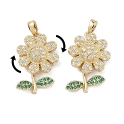Настоящее золото 18K Вращающиеся подвески из латуни с микропаве и кубическим цирконием, долговечный, , реальный 18 k позолоченный, 24x14x6.5 мм, отверстие : 4x2 мм