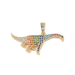 Разноцветный Латунные микро проложить кубического циркония подвески, без кадмия, без никеля и без свинца, реальный 18 k позолоченный, динозавр, красочный, 21x38x4 мм, отверстие : 6x3 мм