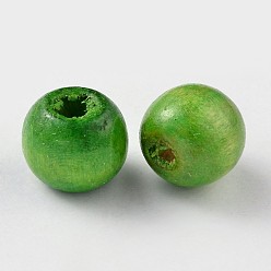 Green Natural Maple Wood Beads, Dyed, Round, Green, 12x10.5mm, Hole: 3mm, about 1800pcs/1000g