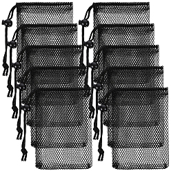 Черный 10 шт. полиэстеровые сетчатые сумки с завязками, прямоугольные, чёрные, 14.9x10.5x0.35 см