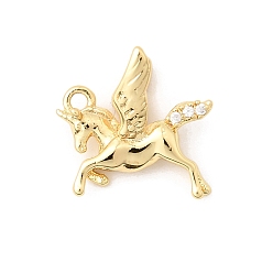 Золотой Латунные микро проложить кубического циркония подвески, прелести единорога, золотые, 14.5x14x7.5 мм, отверстие : 1.4 мм