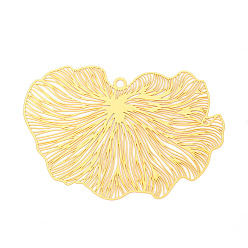 Настоящее золото 18K Латунные филигранные большие подвески, лист, гравированные металлические украшения, без кадмия, без никеля и без свинца, реальный 18 k позолоченный, 48~48.5x70~70.5x0.3 мм, отверстие : 2.5 мм