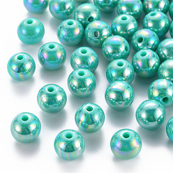 Light Sea Green Opaque Acrylic Beads, AB Color Plated, Round, Light Sea Green, 12x11mm, Hole: 2.5mm, about 566pcs/500g