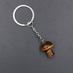 Тигровый глаз Натуральный брелок в виде гриба тигрового глаза, с железной фурнитурой, 7.5x2.5 см