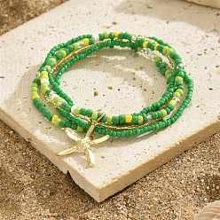 Зеленый Многослойные стеклянные бусины в виде морской звезды, браслет на лодыжку для женщин, бохо-ювелирные изделия летняя пляжная цепочка на щиколотку, зелёные, внутренний диаметр: 2-3/8 дюйм (6 см), 6 шт / комплект