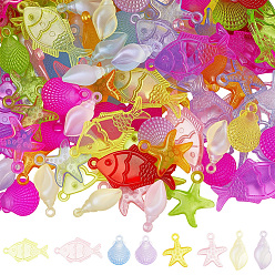 (52) Непрозрачная лаванда 120 шт 4 стиль прозрачные акриловые подвески, разнообразные, океанские темы, разноцветные, 27~27.5x24.5x5 мм, отверстие : 3 мм, Около 650 шт / 500 г