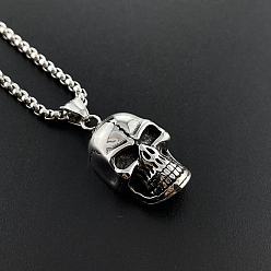 Нержавеющая Сталь Цвет Подвеска из нержавеющей стали с черепом в стиле панк-хип-хоп для мужчин, цвет нержавеющей стали