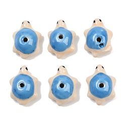 Васильковый Ручной работы яркие остеклением шарики фарфора, черепаха, васильковый, 20~21x13~14x9~10 мм, отверстие : 1.5~3 мм