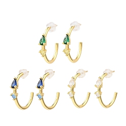 (52) Непрозрачная лаванда Серьги-гвоздики из настоящей позолоченной латуни 18k, серьги-полукольца с прозрачными фианитами, долговечный, без свинца и без кадмия, разноцветные, 20x4 мм