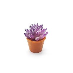 Medium Purple Mini Resin Artificial Succulent Plant Ornaments, Miniature Bonsai, for Dollhouse, Home Display Decoration, Medium Purple, 13x23mm