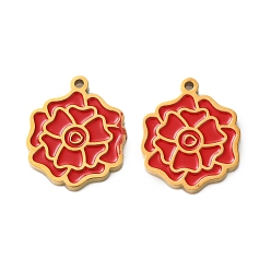 Красный Ионное покрытие (ip) 304 брелоки из нержавеющей стали, с эмалью, цветочный шарм, красные, 14.5x12x1.5 мм, отверстие : 1 мм