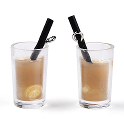 Цвет Древесины Пластиковые подвески с имитацией напитков, Подвески из стекла для сока со смолой внутри и железными петлями с платиновым покрытием, деревесиные, 26~30x13~15x11 мм, отверстие : 1.8 мм