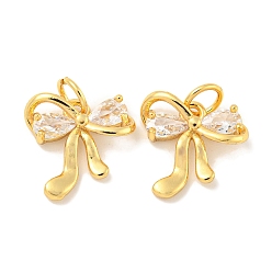 Настоящее золото 18K Покрытие стойки латунь микропаве прозрачные подвески из кубического циркония, долговечный, с прыжковых колец, без свинца и без кадмия, бантом, реальный 18 k позолоченный, 12x12.5x3 мм, отверстие : 3 мм