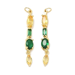 Темно-Зеленый Латунные микро проложить кубического циркония подвески, овальные амулеты, долговечный, стойки покрытие, без свинца и без кадмия, реальный 18 k позолоченный, темно-зеленый, 39x5x4 мм, отверстие : 3 мм