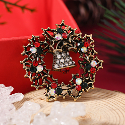 Christmas Wreath Броши из цинкового сплава со стразами на рождественскую тематику для рюкзака, Рождественский венок