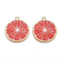 Оранжево-Красный Светло-золотого сплава эмали подвески, без кадмия, без никеля и без свинца, ломтик грейпфрута, оранжево-красный, 26x23x2 мм, отверстие : 2 мм