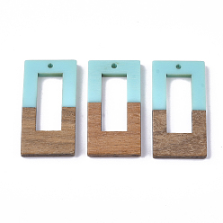 Sky Blue Resin & Walnut Wood Pendants, Rectangle, Sky Blue, 38x19.5x4mm, Hole: 2mm
