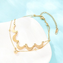 Золотой Луна 304 цепочки из нержавеющей стали в виде спутников, двухслойные браслеты на лодыжку, браслеты-талисманы для женщин, ионное покрытие (ip), долговечный, золотые, 10.63 дюйм (27 см)