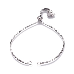 Stainless Steel Color Tarnish Resistant Stainless Steel Slider Bracelet Making, with Box Chains, Heart, Stainless Steel Color, Single Chain: 4-1/4 inch(10.9cm), Total Length about 8-5/8 inch(21.8cm)