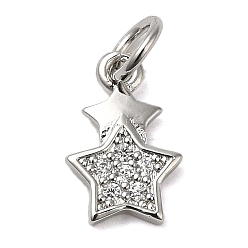 Платина Стойки обшивки латунные подвески, с кубического циркония, без свинца и без кадмия, звезда, платина, 11.5x7.5x1.5 мм