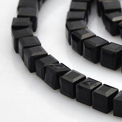Black Faceted Cube Glass Beads Strands, Black, 4x4x4mm, Hole: 1mm, about 100pcs/strand, 16.9 inch