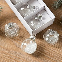 White Glass Pendants, for Party Decoration, Round, White, 40mm, 6pcs/set