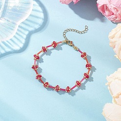 Красный Браслеты из стеклянных бусин для женщин, цветок, граненые, красные, 7-5/8 дюйм (19.5 см)