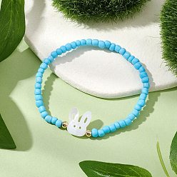 Темно-Голубой Стрейч-браслеты из бисера, с натуральными пресноводными ракушками, кролик, глубокое синее небо, внутренний диаметр: 2-1/8 дюйм (5.45 см)