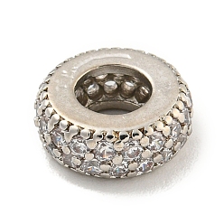 Платина Стойки обшивки латунь кубического циркония европейский шариков, бусины с большим отверстием, долговечный, без свинца и без кадмия, рондель, платина, 10x3.8 мм, отверстие : 5 мм