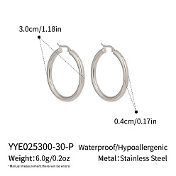 Color de Acero Inoxidable 304 pendientes de aro de acero inoxidable para mujer, color acero inoxidable, 30x4 mm