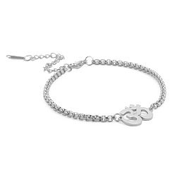 Stainless Steel Color Tarnish Resistant Stainless Steel Om Aum Ohm Link Bracelet with Box Chains, Yoga Theme Jewelry for Men Women, Stainless Steel Color, 6-3/4 inch(17cm)