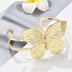 Золотой Открытые браслеты-манжеты из латуни в форме бабочки, долговечный, золотые, внутренний диаметр: 2-1/2x2 дюйм (6.2x5 см)