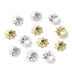 Mixed Color Brass Bead Caps, Cadmium Free & Lead Free, Long-Lasting Plated, Multi-Petal Flower, Mixed Color, 5x1mm, Hole: 1mm