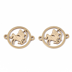 Sagittarius 201 Stainless Steel Links connectors, Constellations, Flat Round, Golden, Sagittarius, 21x16x1mm, Hole: 1.4mm