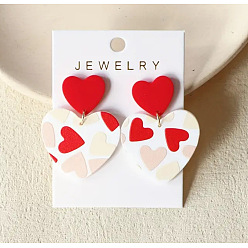 Красный Акриловые болтаться серьги стержня, сердце, красные, 40x28 мм