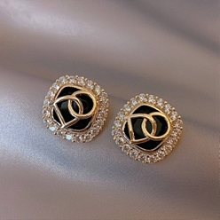 Word Alloy Rhinestone Earrings for Women, Word, 18x11mm