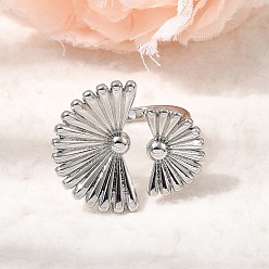 Platinum Brass Cuff Open Rings for Women, Fan, Platinum, 2.5mm, US Size 8 1/2(18.5mm)