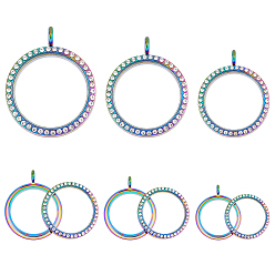 Rainbow Color 3шт 3 стили сплав хрустальные стразы медальоны подвески, двойные стороны со стеклом, аксессуары для изготовления ювелирных кулонов своими руками, плоско-круглые, Радуга цветов, 33~43x25~35x7~8 мм, отверстие : 4.8~5 мм, 1 шт / стиль
