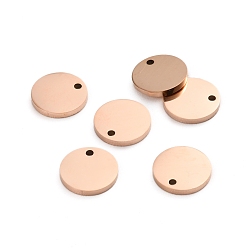 Розовое Золото Ионное покрытие (ip) 304 брелоки из нержавеющей стали, зеркальная полировка, штамповка пустой метки, лазерная резка, плоско-круглые, розовое золото , 8x1 мм, отверстие : 0.8 мм