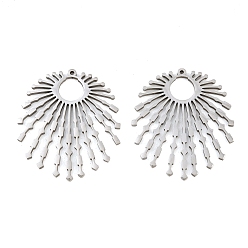 Stainless Steel Color 304 Stainless Steel Pendants, Sunburst Sun Charms, Stainless Steel Color, 33.5x29.5x1.5mm, Hole: 1mm