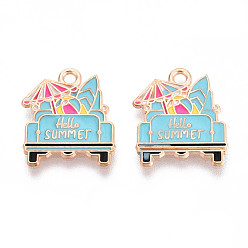 Автомобиль Подвески из сплава и эмали на пляжную тематику, золотой свет, автомобиль, 18.1x15.2x1 мм, отверстие : 1.8 мм