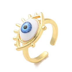 Dodger Blue Acrylic Horse Eye Open Cuff Ring, Real 18K Gold Plated Brass Jewelry for Women, Cadmium Free & Lead Free, Dodger Blue, US Size 7(17.3mm)