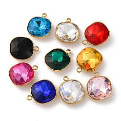 Настоящее золото 18K Ионное покрытие (ip) 304 подвески из нержавеющей стали со стразами, квадратных амулеты, разноцветные, реальный 18 k позолоченный, 16x13x6 мм, отверстие : 1.6 мм, 10 шт / комплект